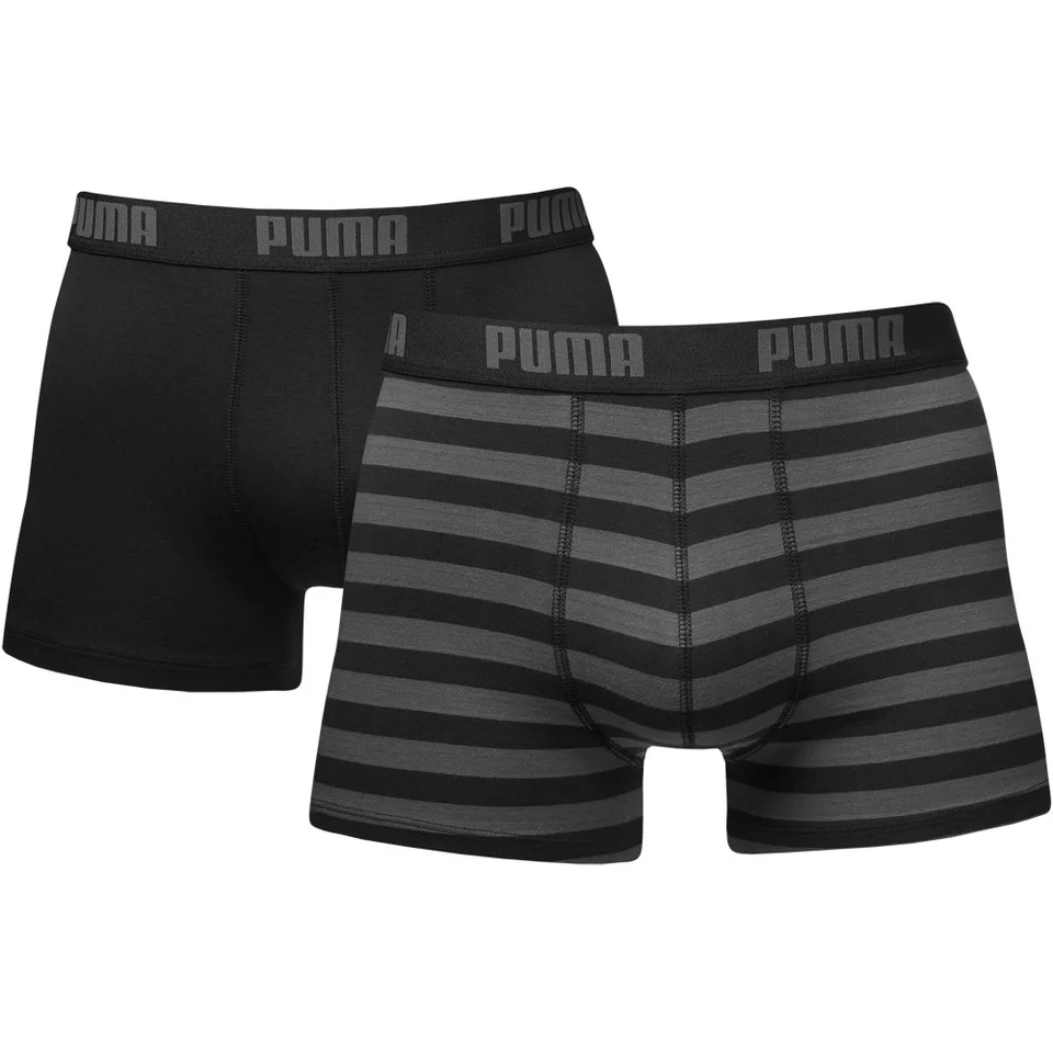 Puma Men's 2er- Pack Basic Boxers - Rot/Grau-Schwarz Gestreift - S - Schwarz/Grau Bild 1