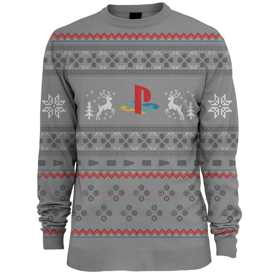 PlayStation Console Knitted Christmas Jumper - Grey - S - Grau Bild 1
