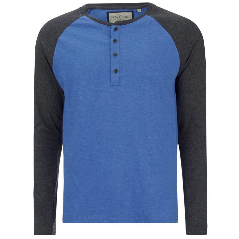 Brave Soul Men's Rasmus Grandad Long Sleeved Top - Ocean Blue/Charcoal - S - Blau Bild 1