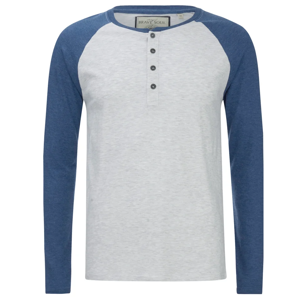 Brave Soul Men's Rasmus Grandad Long Sleeved Top - Ecru/Vintage Blue - S - Stein Bild 1