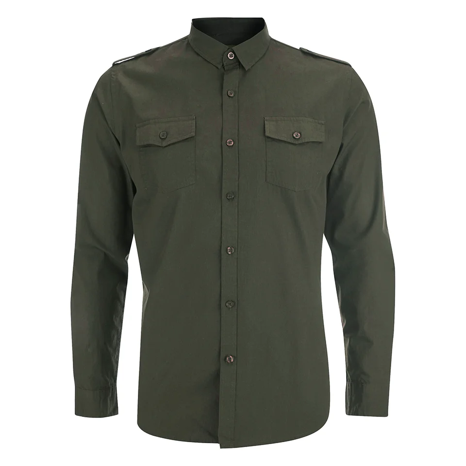 Brave Soul Men's Charlie Pocket Long Sleeve Shirt - Khaki - S - Grün Bild 1
