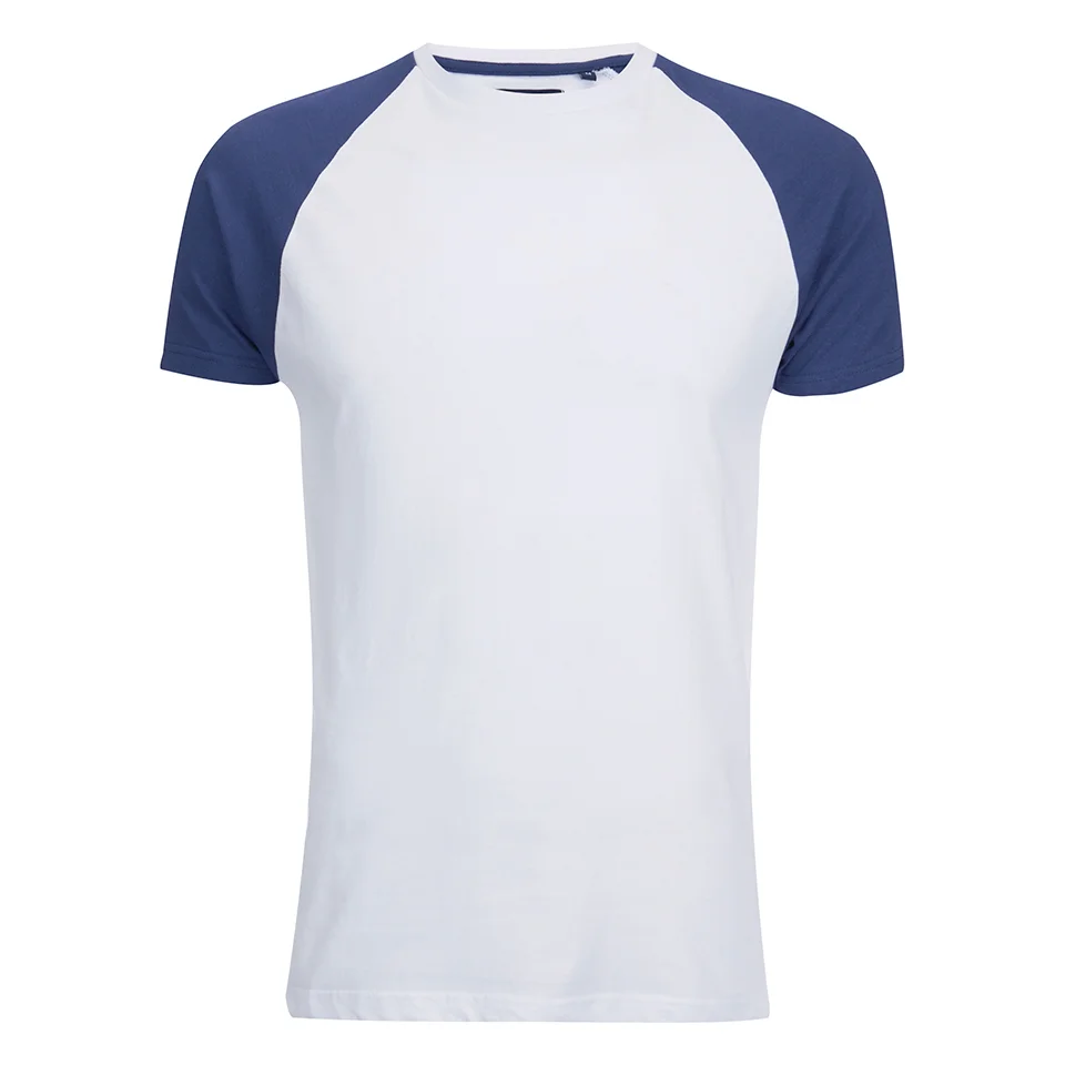Brave Soul Men's Baptist Raglan Sleeve T-Shirt - White/Ink Blue - S - Weiss-Blau Bild 1