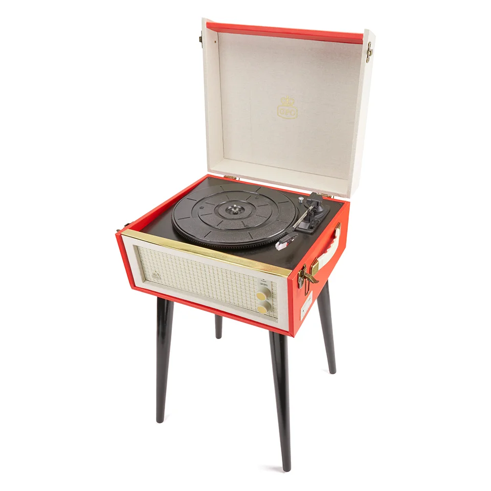 GPO Retro Bermuda Classic Style Turntable with MP3, USB, Built-In Speakers and Removable Legs - Red/Cream Bild 1