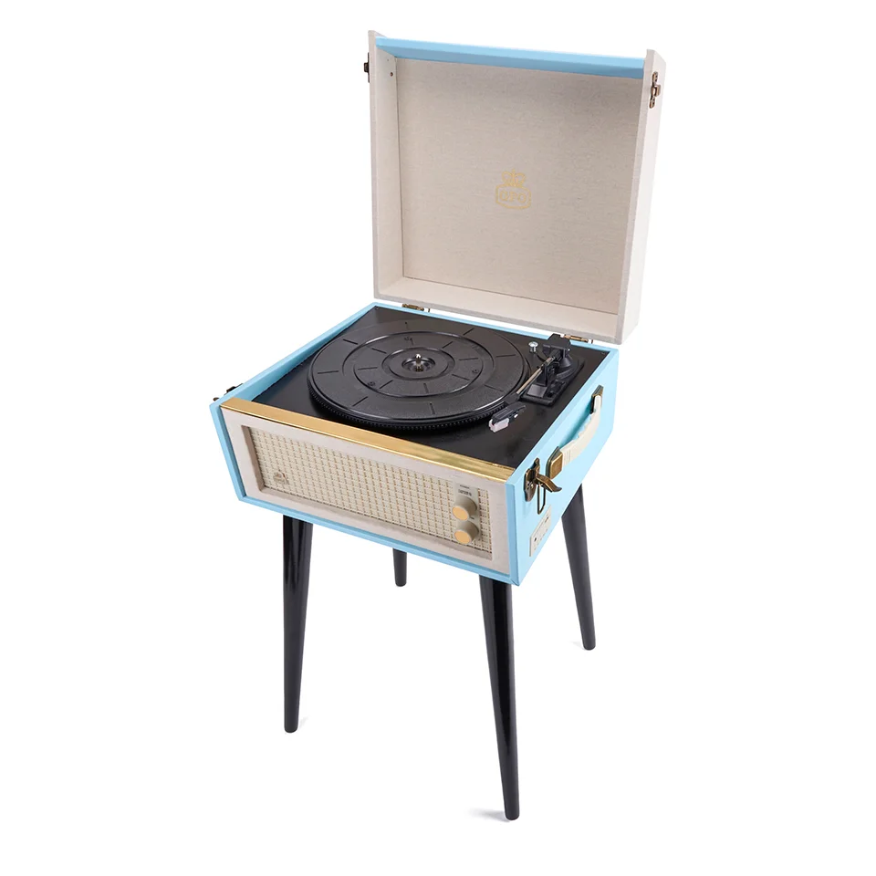 GPO Retro Bermuda Classic Style Turntable with MP3, USB, Built-In Speakers and Removable Legs - Blue/Cream Bild 1