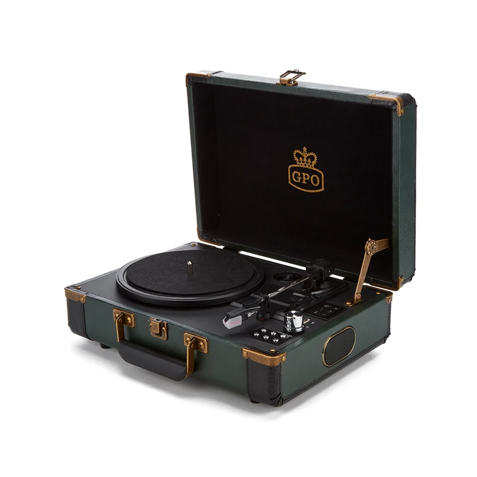 GPO Retro Ambassador Brief Case Turntable - Green/Black Bild 1