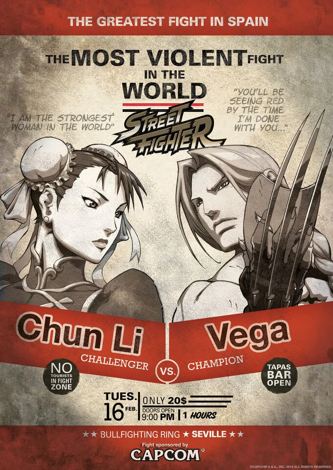 Street Fighter Chun-Li V Vega Art Print - 16.5 x 11.7 Bild 1