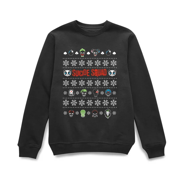 DC Comics Suicide Squad Harley Joker Panda Faces Weihnachtspullover – Schwarz