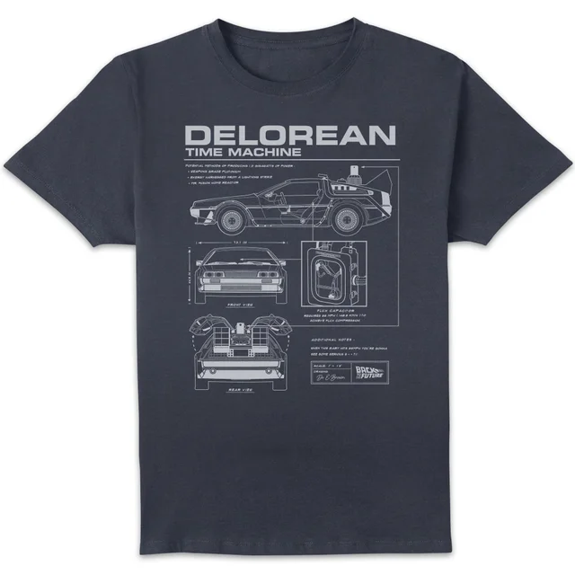 Zurück In Die Zukunft Delorean Schematic T-Shirt - Blau