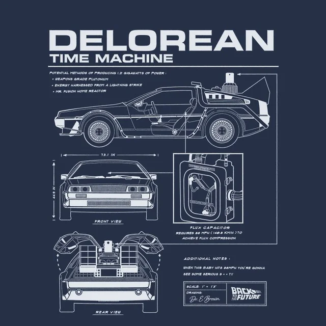 Zurück In Die Zukunft Delorean Schematic T-Shirt - Blau