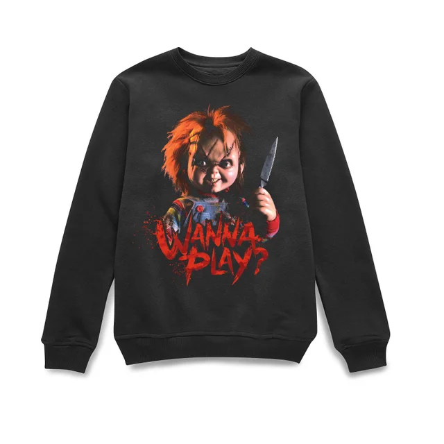 Chucky Wanna Play? Weihnachtspullover – Schwarz