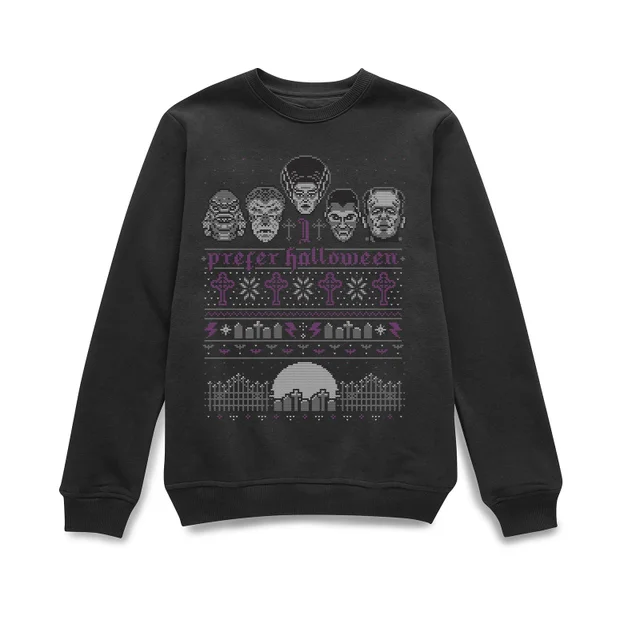 Universal Monsters I Prefer Halloween Weihnachtspullover – Schwarz