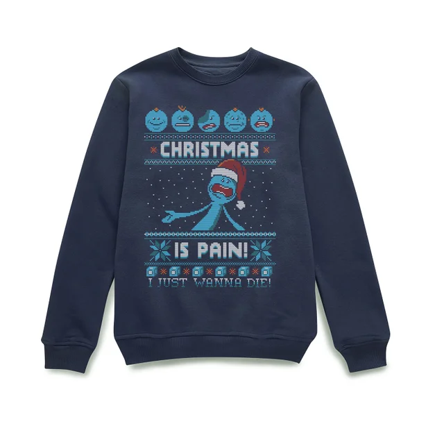 Rick and Morty Mr Meeseeks Pain Weihnachtspullover – Navy