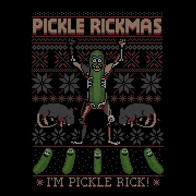 Rick and Morty Pickle Rick Men's Christmas T-Shirt - Black