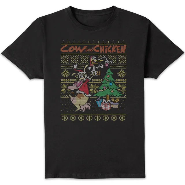 Cow and Chicken Cow And Chicken Pattern Men's Christmas T-Shirt - Black