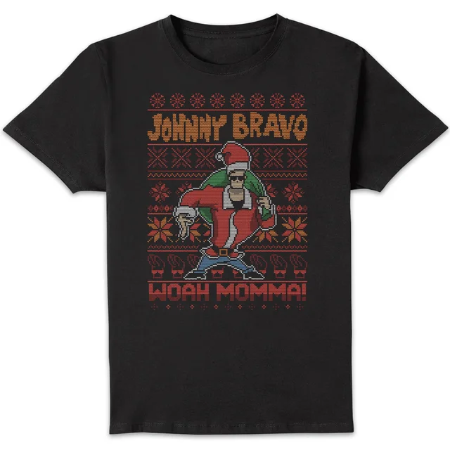 Johnny Bravo Johnny Bravo Pattern Men's Christmas T-Shirt - Black