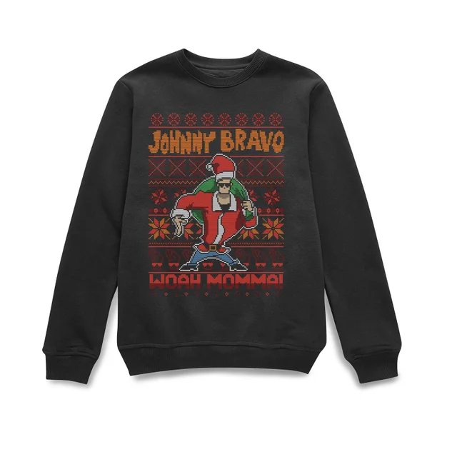 Johnny Bravo Johnny Bravo Pattern Weihnachtspullover – Schwarz