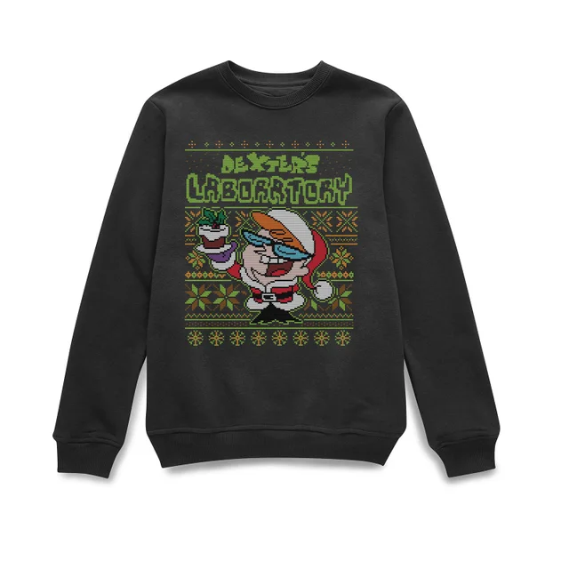 Dexter's Lab Pattern Weihnachtspullover – Schwarz