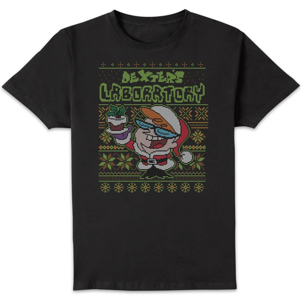 Dexter's Lab Pattern Men's Christmas T-Shirt - Black - S Bild 1