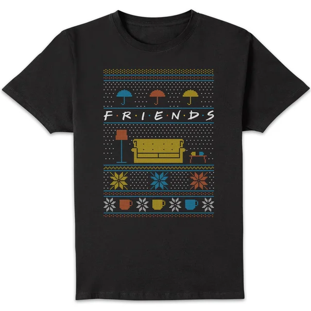 Friends Sofa Knit Herren Christmas T-Shirt - Schwarz