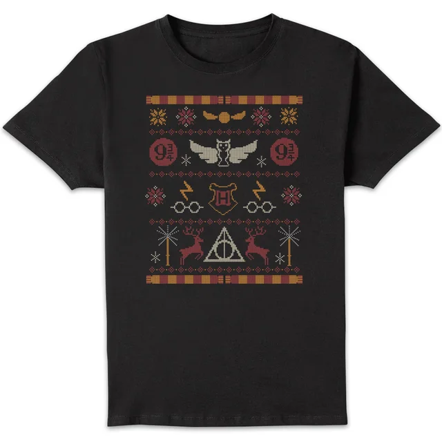 Harry Potter Knit Herren Christmas T-Shirt - Schwarz
