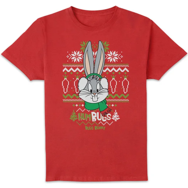 Looney Tunes Bugs Bunny Knit Herren Christmas T-Shirt - Rot