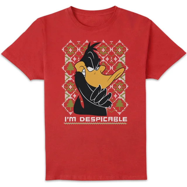 Looney Tunes Daffy Duck Knit Herren Christmas T-Shirt - Rot
