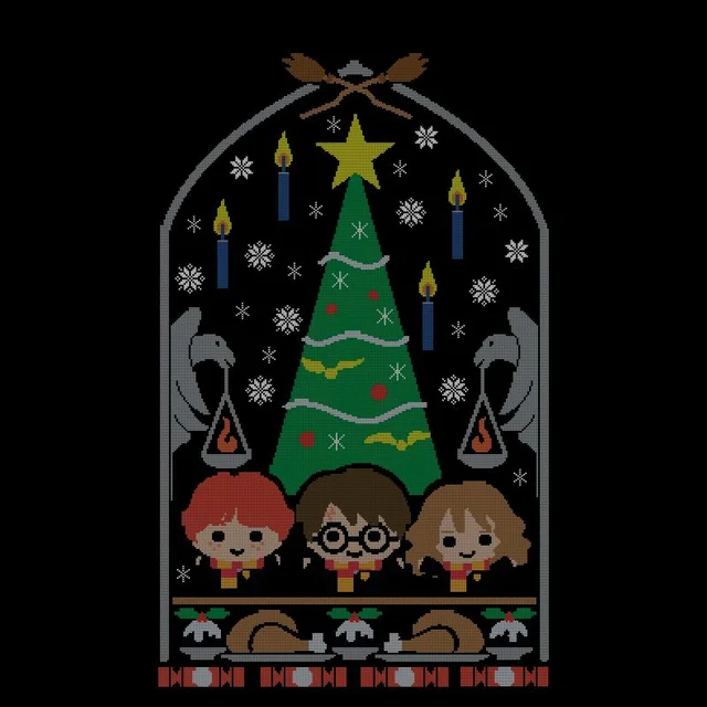 Harry Potter Hogwarts Tree Herren Christmas T-Shirt - Schwarz