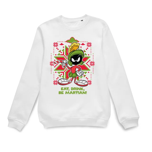 Looney Tunes Eat Drink Be Martian Weihnachtspullover – Weiß