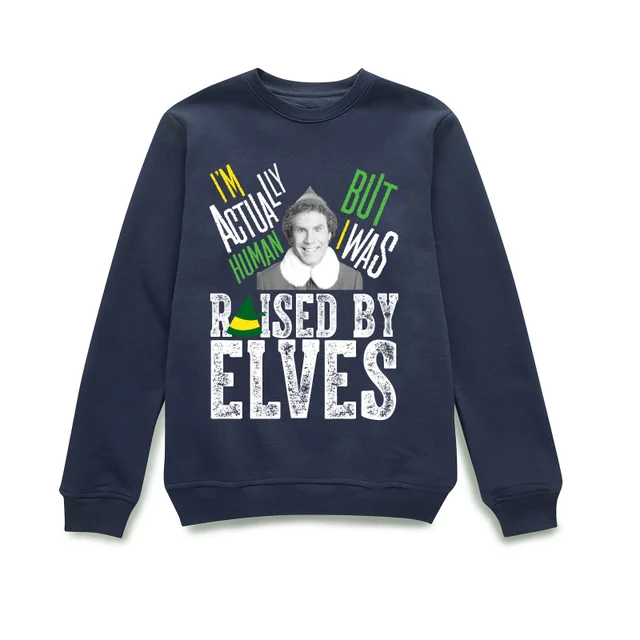 Elf Raised By Elves Weihnachtspullover – Navy