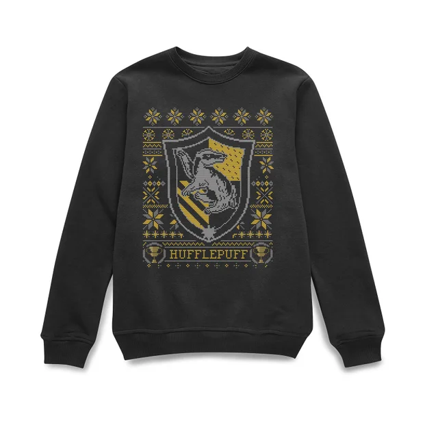 Harry Potter Hufflepuff Crest Weihnachtspullover – Schwarz