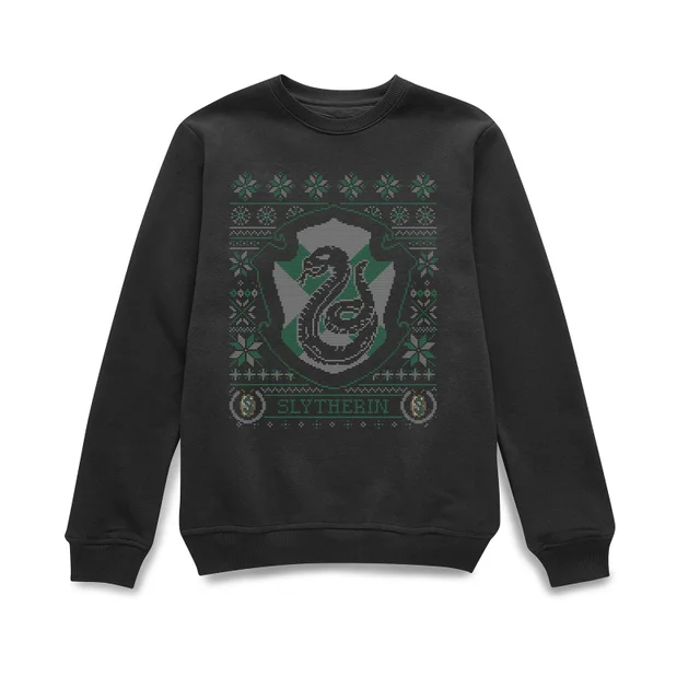Harry Potter Slytherin Crest Weihnachtspullover – Schwarz