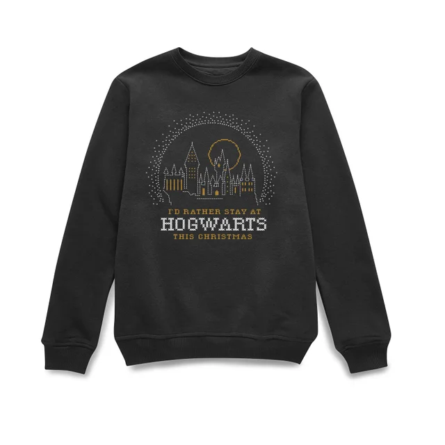 Harry Potter I'd Rather Stay At Hogwarts Weihnachtspullover – Schwarz