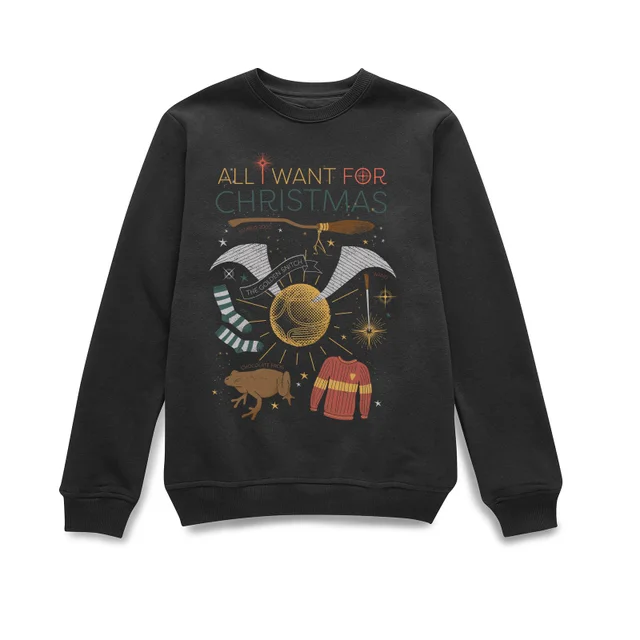 Harry Potter All I Want Weihnachtspullover – Schwarz