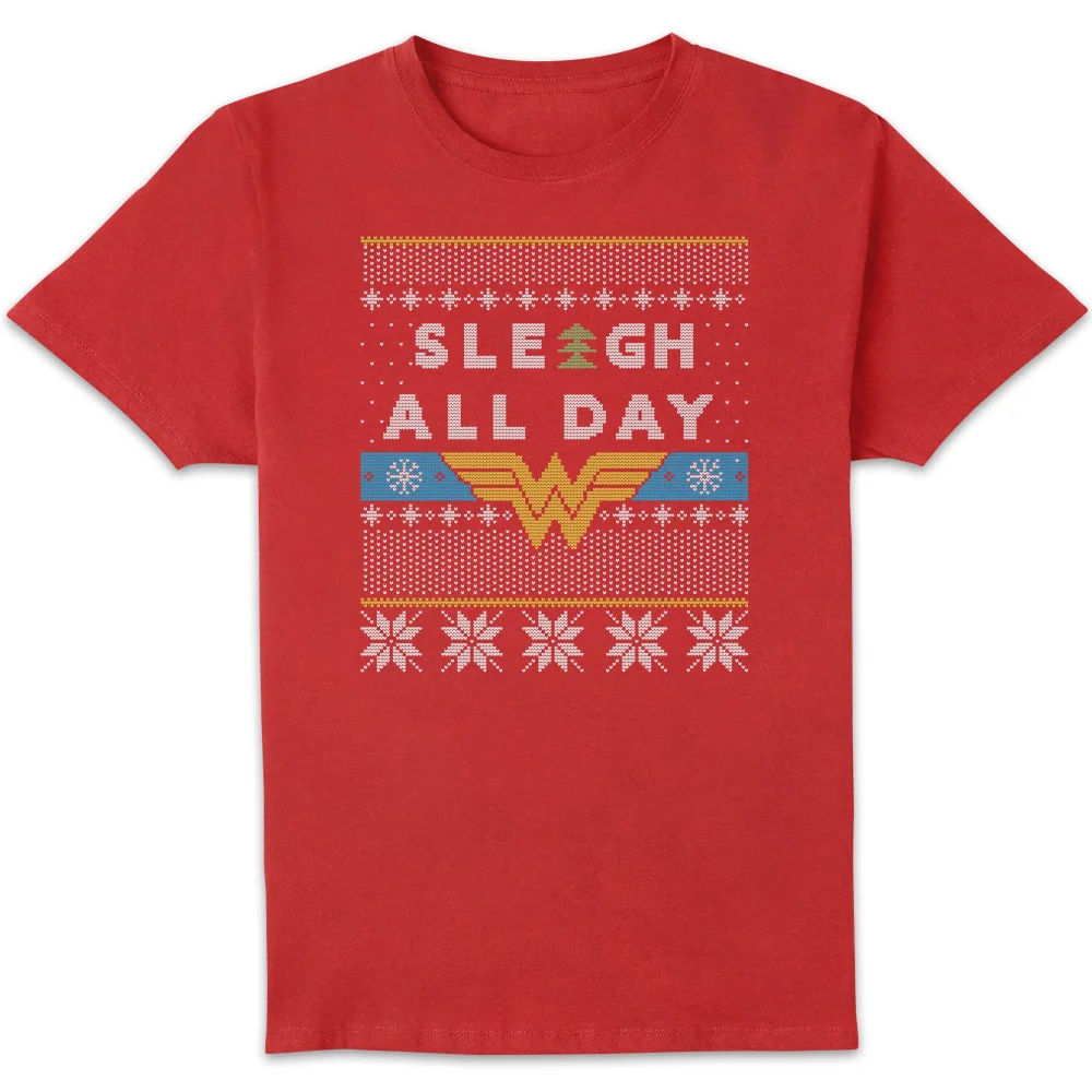 Wonder Woman 'Sleigh All Day Men's Christmas T-Shirt - Red - S Bild 1