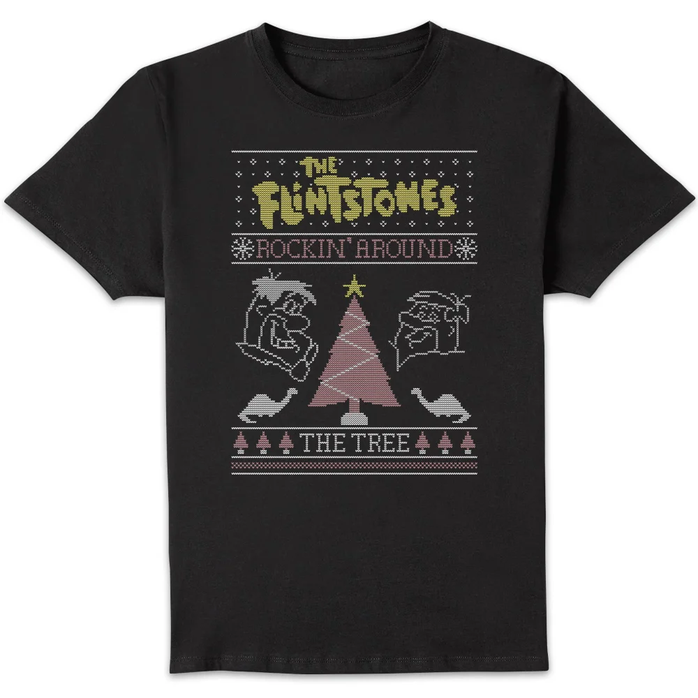 Flintstones Rockin Around The Tree Men's Christmas T-Shirt - Black - S Bild 1