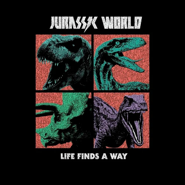 Jurassic Park World Four Colour Faces Men's T-Shirt - Schwarz