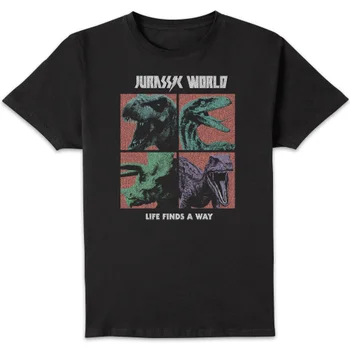 Jurassic Park World Four Colour Faces Men's T-Shirt - Schwarz