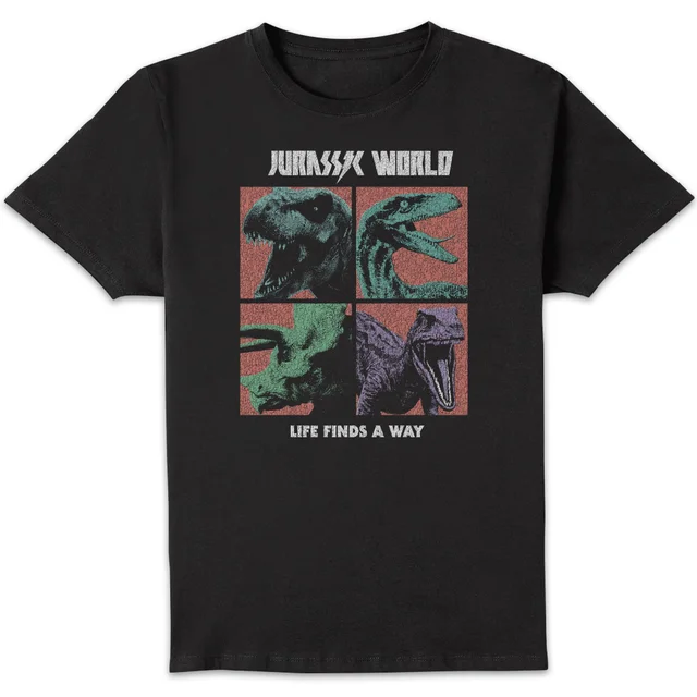 Jurassic Park World Four Colour Faces Men's T-Shirt - Schwarz