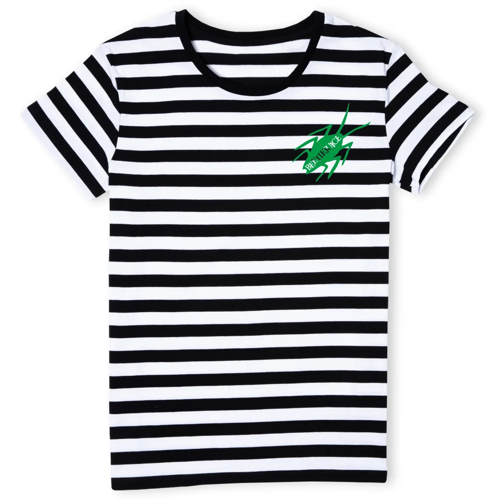 Beetlejuice Cockroach Embroidered Women's T-Shirt - White/Black Striped - XS - White / Black Striped Bild 1