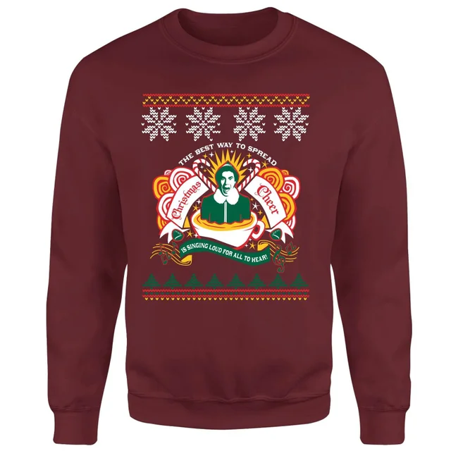 Elf Christmas Cheer Weihnachtspullover – Burgund