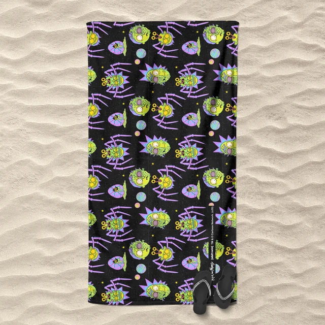 Rick and Morty Brain Head And Spiders Beach Towel