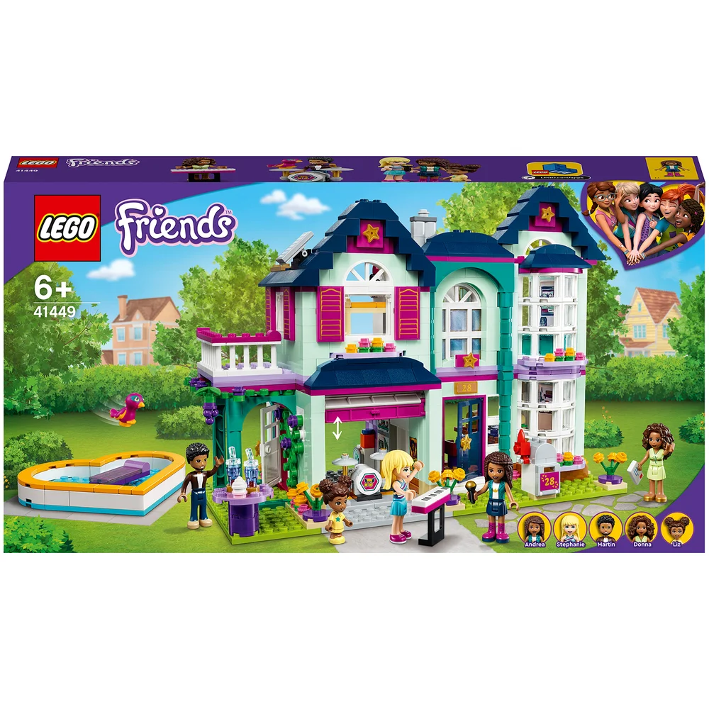 LEGO 41449 Friends Andreas Haus Set, Puppenhaus für Mini-Puppen mit Schwimmbad und Musikstudio, Spielzeug Bild 1