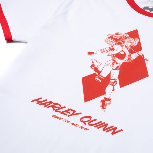 Batman Villains Harley Quinn Unisex Ringer T-Shirt - Weiß / Rot