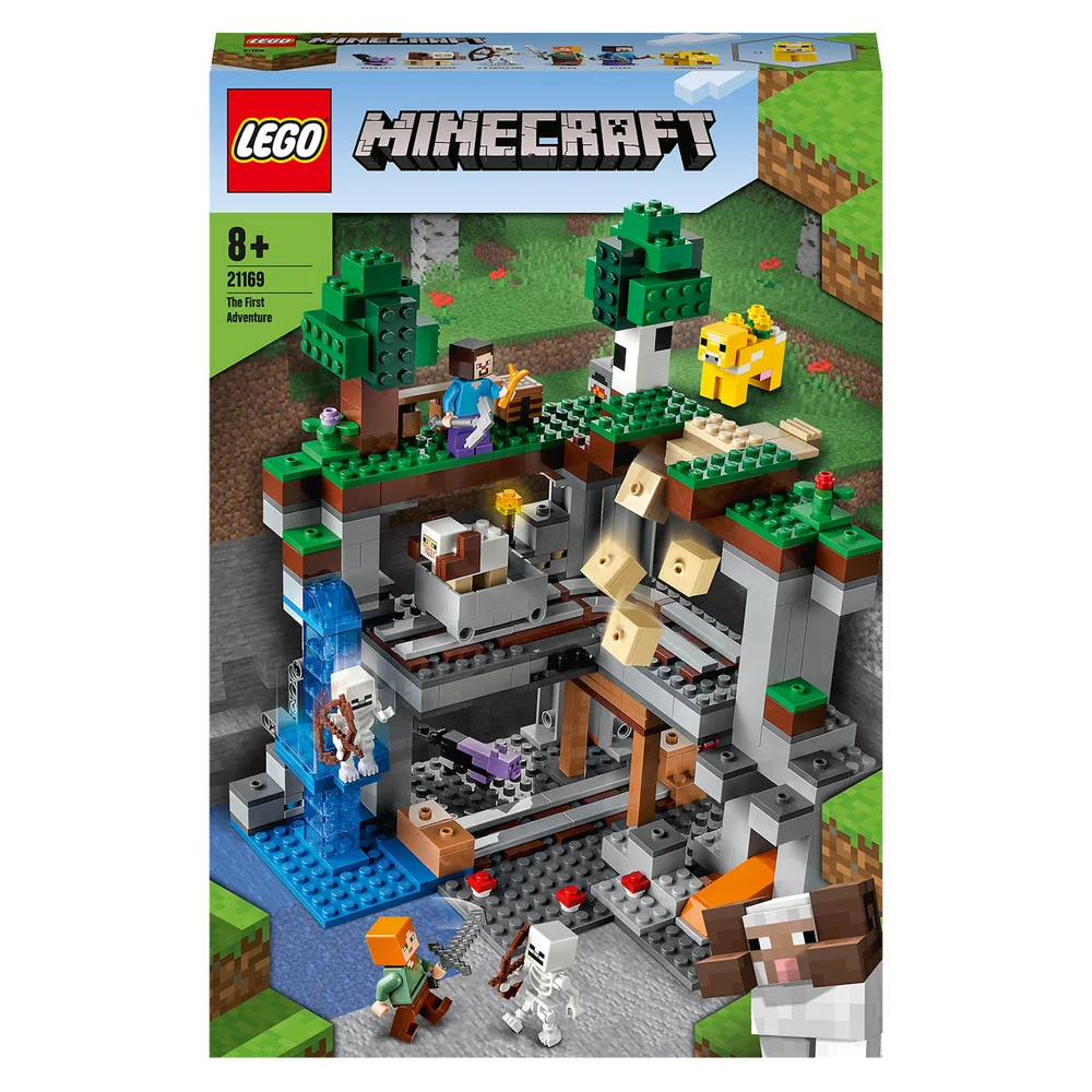 LEGO 21169 Minecraft Das erste Abenteuer Spielset mit Steve, Alex, 2 Skeletten, Katze, Moobloom und Schaf Bild 1