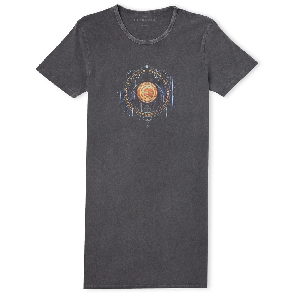 Marvel Eternals Gold Ring With Constellations Women's T-Shirt Dress - Black Acid Wash - M Bild 1