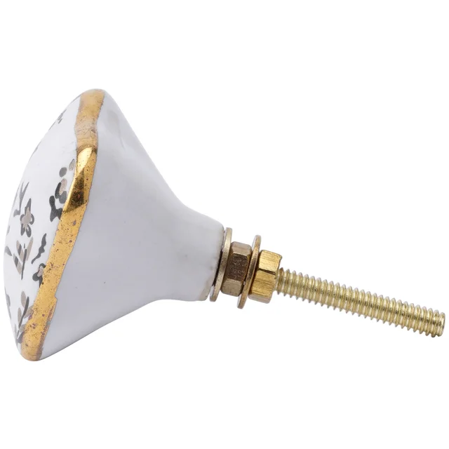 White and Grey Floral Ceramic Drawer Pull