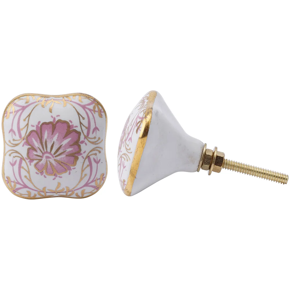 Pink Floral Ceramic Drawer Pull Bild 1