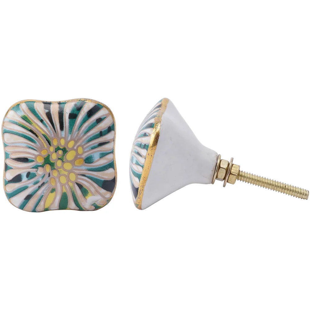 Green and Yellow Ceramic Drawer Pull Bild 1