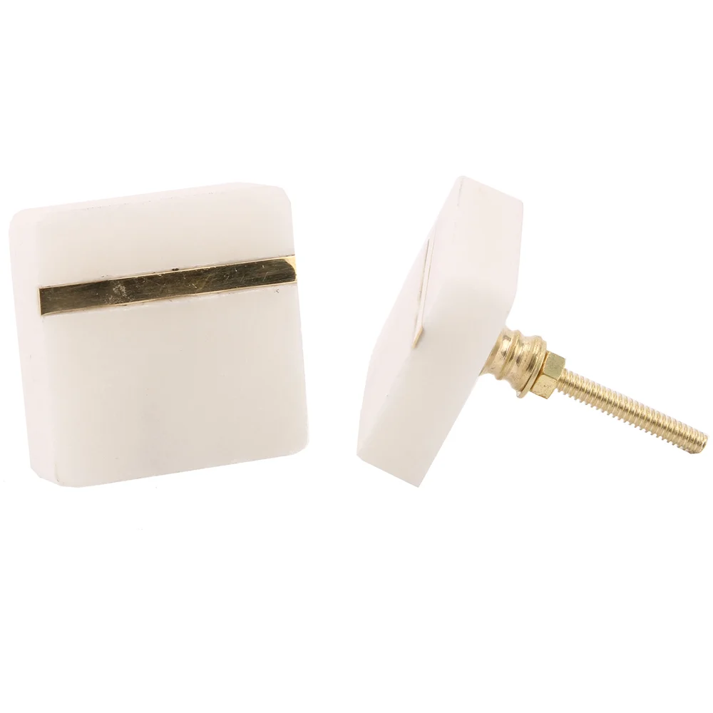 White Ceramic and Brass Drawer Pull Bild 1