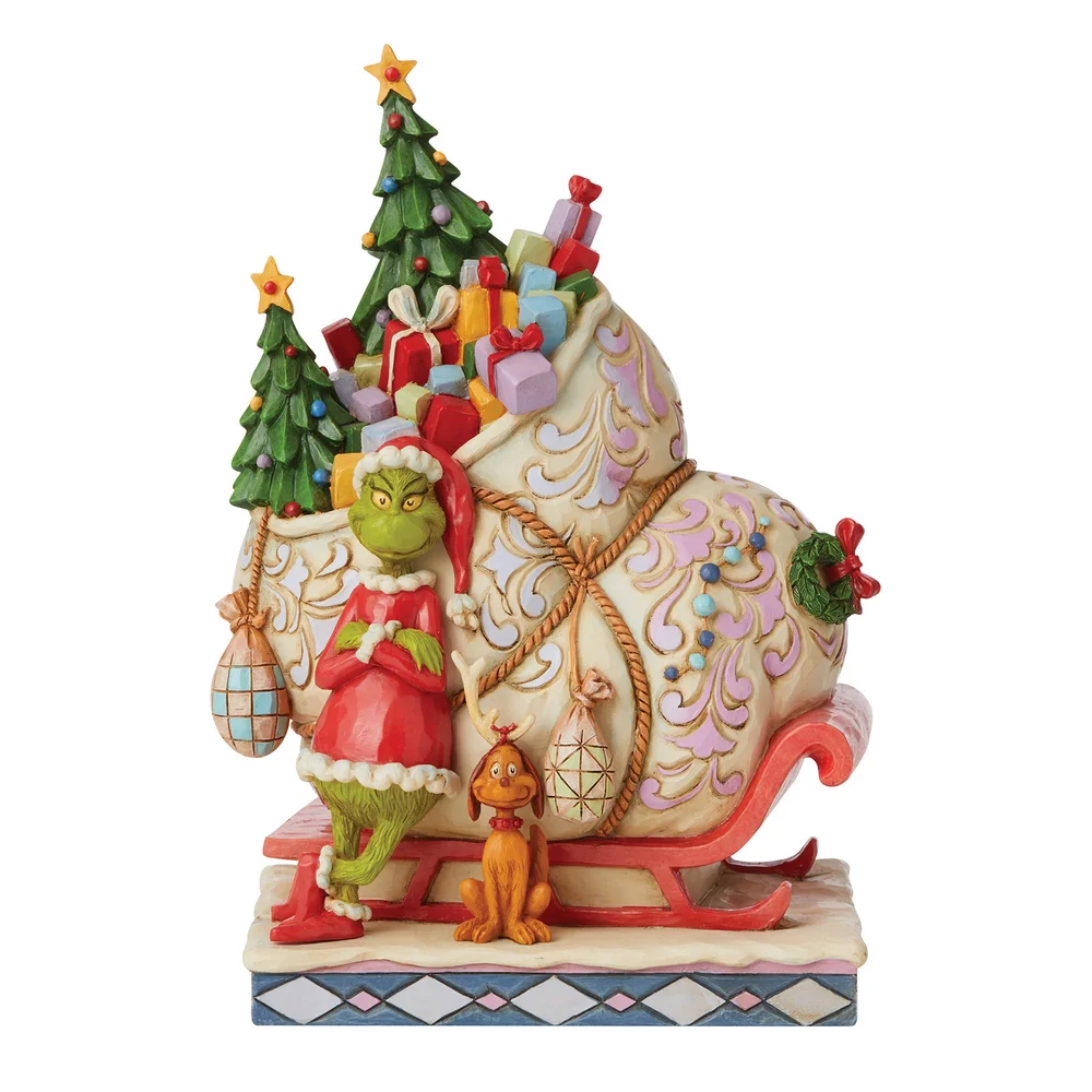 The Grinch By Jim Shore Grinch Standing Infront Sleigh Bild 1